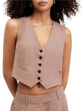 NEW AllSaints  Deri Lyn Crop Vest. Taupe Brown Color.  Size 8.  NWOT